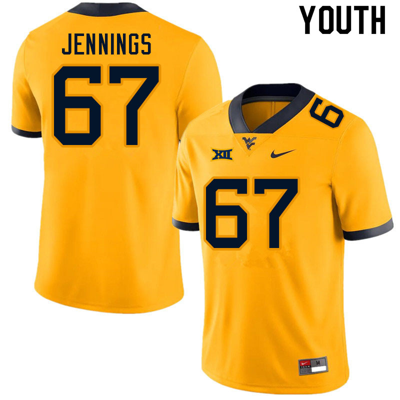 Youth #67 Chez Jennings West Virginia Mountaineers College Football Jerseys Sale-Gold - Click Image to Close